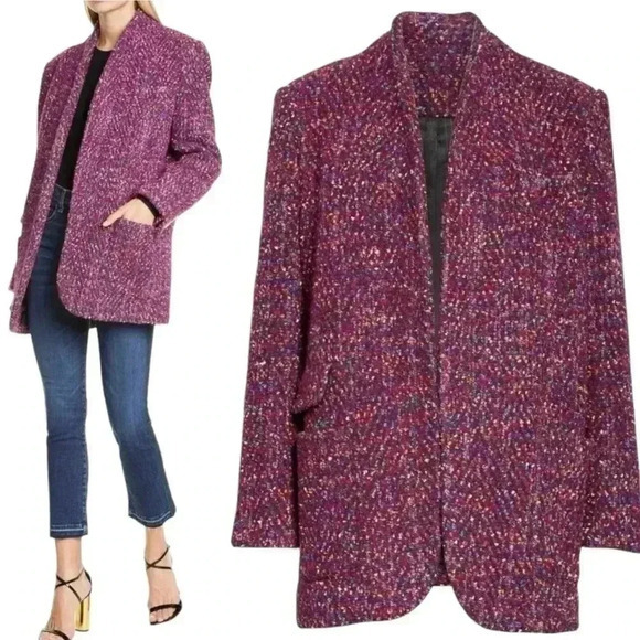 Veronica Beard Crispin‎ Open Front Sweater Coat Purple Tweed Oversized S… - Picture 2 of 13